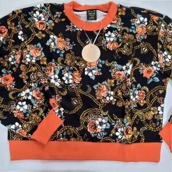 Brand New! Laila Ali Black With Floral Pattern Pullover Sweat  Multi Sizes - Picture 2 of 7